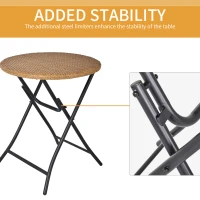 Outsunny 2 Seater Foldable Rattan Wicker Bistro Set, Coffee Table and Chairs, Natural(m-8)