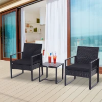 Outsunny 2 Seater Rattan Coffee Set-Black(m-9)