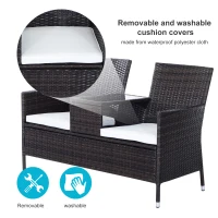 Outsunny 2-Seater Rattan Chair Furniture Set W/ Middle Tea Table-Brown(m-5)