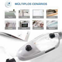 HOMCOM Mopa a Vapor 1300W Limpador a Vapor Multifuncional com Depósito de 450ml e 11 Acessórios Incluídos Aquecimento em 20-30 Segundos 28x21x112cm Cinza e Branco(m-6)