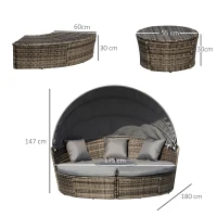 Outsunny Five-Piece Rattan Garden Bed, with Canopy - Mixed Grey(m-3)