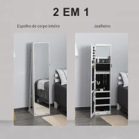 HOMCOM Joalheiro de Pé Armário para Joias com 6 Luzes LED Fechadura Organizador de Joias com Prateleiras Suportes para Anéis 38x38x157cm Branco(m-7)