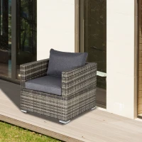 Outsunny Single Seater Rattan Chair Sofa with Padded Cushions, All-Weather PE Wicker Weave Garden Armchair with Armrests, Dark Grey(m-2)