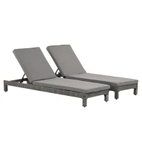 Outsunny 2 Seater Rattan Sun Lounger Set w/ Adjustable Steel Frame-Grey(m-11)
