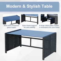 Outsunny 4 Pieces PE Rattan Garden Sofa Set with Cushions, Outdoor Patio Wicker Weave Conservatory Furniture Set with a Loveseat, 2 Armchairs and a Glass Top Coffee Table, Black(m-4)