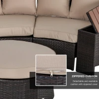 Outsunny 8 Pieces Outdoor PE Rattan Patio Sofa Set Half Round Conversation Furniture Set w/ Umbrella Hole and Two Stroage Functional Side Tables and Cushioned, Beige(m-5)