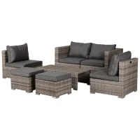 Outsunny 8 Pieces PE Rattan Sofa Set with Cushions, Garden Corner Sofa with 4 Seater Sofa, 2 Footstools and 2 Coffee Table Set, Space-saving Design, No Assembly Required, Grey(m-1)