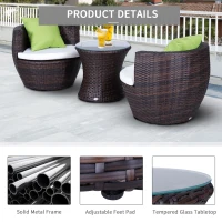 Outsunny 3-Piece Outdoor Rattan Bistro Set, Patio Wicker Balcony Furniture, Assembled Conservatory Vase Chair Stackable Furniture Set with Cushions Brown(m-6)