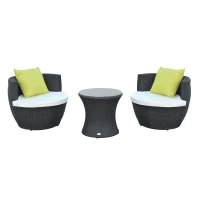 Outsunny 3-Piece Outdoor Rattan Bistro Set, Patio Wicker Balcony Furniture, Assembled Conservatory Vase Chair Stackable Furniture Set with Cushions, Black(m-1)