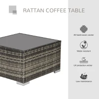 Outsunny Square PE Wicker Rattan Table with Glass Top - Dark Grey(m-4)