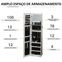 HOMCOM Joalheiro de Pé Armário para Joias com 6 Luzes LED Fechadura Organizador de Joias com Prateleiras Suportes para Anéis 38x38x157cm Branco(m-5)