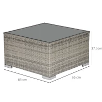 Outsunny Square PE Wicker Rattan Table, with Glass Top - Light Grey(m-3)