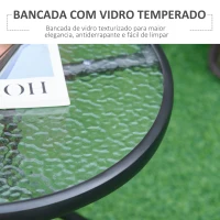 Outsunny Mesa de Jardim Redonda Mesa de Exterior com Bancada de Cristal Decorativo e Estrutura de Metal para Pátio Terraço Balcão Ø50x55 cm Preto(m-4)