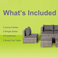 Outsunny 8 Pieces PE Rattan Sofa Set with Cushions, Garden Corner Sofa with 4 Seater Sofa, 2 Footstools and 2 Coffee Table Set, Space-saving Design, No Assembly Required, Grey(m-6)