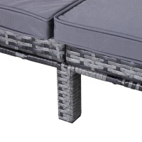 Outsunny 2 Seater Rattan Lounger Adjustable Double Chaise Chair Loveseat w/ Cushion - Grey(m-8)