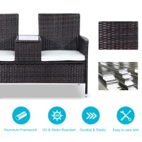 Outsunny 2-Seater Rattan Chair Furniture Set W/ Middle Tea Table-Brown(m-4)