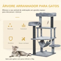 PawHut Árvore Arranhadora para Gatos 48x48x107cm com Caverna de Feltro Desmontável Rede Camas de Felpa Múltiplas Plataformas Poste Arranhador de Sisal e Brinquedos Cinza(m-5)