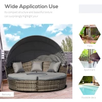 Outsunny Five-Piece Rattan Garden Bed, with Canopy - Mixed Grey(m-4)