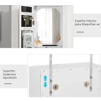 HOMCOM Espelho com Móvel de Bijuterias de Parede ou Porta Armário Guarda Jóias com 18 Luzes LED Altura Ajustável e Prateleira Aberta Organizador de Jóias 31,7x13,4x130cm Branco(m-7)