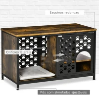 PawHut Casa para Gatos de Madeira com Mesa Superior e Prateleiras de Armazenamento e Caverna Cama para Gatos com Almofada Lavável e Porta Deslizante Aço 101x52x60cm Marrom Rústico(m-5)