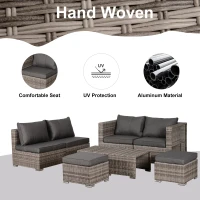 Outsunny 8 Pieces PE Rattan Sofa Set with Cushions, Garden Corner Sofa with 4 Seater Sofa, 2 Footstools and 2 Coffee Table Set, Space-saving Design, No Assembly Required, Grey(m-5)