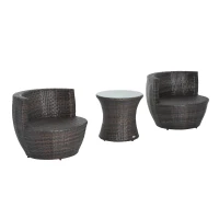 Outsunny 3-Piece Outdoor Rattan Bistro Set, Patio Wicker Balcony Furniture, Assembled Conservatory Vase Chair Stackable Furniture Set with Cushions Brown(m-11)