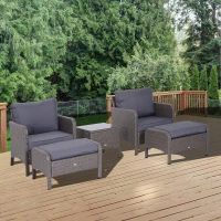 Outsunny 2-Seater Rattan Furniture Set, Steel Frame-Grey(m-2)