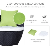 Outsunny 3-Piece Outdoor Rattan Bistro Set, Patio Wicker Balcony Furniture, Assembled Conservatory Vase Chair Stackable Furniture Set with Cushions, Black(m-4)