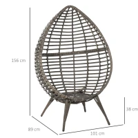 Outsunny Teardop PE Wicker Rattan Chair w/ Thick Cushions 4 Legs Outdoor Seat Egg Garden(m-3)