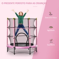 HOMCOM Trampolim para Crianças acima de 3 Anos Cama Elástica Infantil com Rede de Segurança e Estrutura de Aço para Interiores e Exteriores Carga 45kg 140x140x160cm Rosa(m-6)