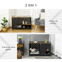 PawHut Casa para Gatos de Madeira com Mesa Superior e Prateleiras de Armazenamento e Caverna Cama para Gatos com Almofada Lavável e Porta Deslizante Aço 101x52x60cm Marrom Rústico(m-4)