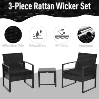 Outsunny 2 Seater Rattan Coffee Set-Black(m-3)