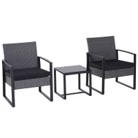 Outsunny 2 Seater Rattan Patio Set W/ Cushions-Grey/Black(m-1)