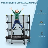 HOMCOM Trampolim para Crianças acima de 3 Anos Cama Elástica Infantil com Rede de Segurança e Estrutura de Aço para Interiores e Exteriores Carga 45kg 140x140x160cm Preto(m-4)