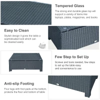 Outsunny Rattan Garden Furniture Coffee Table Patio Iron Frame Tempered Glass (Black)(m-6)