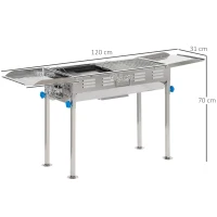 Outsunny Barbecue a Carvão de Aço Inoxidável Portátil com Altura Ajustável 2 Prateleiras 120x31x60-70cm Prata(m-3)