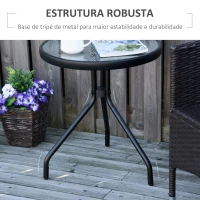 Outsunny Mesa de Jardim Redonda Mesa de Exterior com Bancada de Cristal Decorativo e Estrutura de Metal para Pátio Terraço Balcão Ø50x55 cm Preto(m-5)