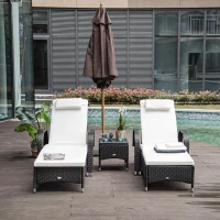 Outsunny 2 Seater Rattan Sun Lounger Set with Side Table Black(m-4)