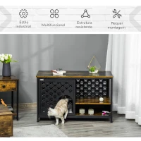 PawHut Casa para Gatos de Madeira com Mesa Superior e Prateleiras de Armazenamento e Caverna Cama para Gatos com Almofada Lavável e Porta Deslizante Aço 101x52x60cm Marrom Rústico(m-7)