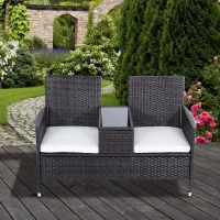 Outsunny 2-Seater Rattan Chair Furniture Set W/ Middle Tea Table-Brown(m-12)