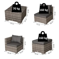 Outsunny 8 Pieces PE Rattan Sofa Set with Cushions, Garden Corner Sofa with 4 Seater Sofa, 2 Footstools and 2 Coffee Table Set, Space-saving Design, No Assembly Required, Grey(m-3)