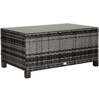 Outsunny PE Rattan Garden Coffee Table, with Glass Table Top - Grey(m-1)