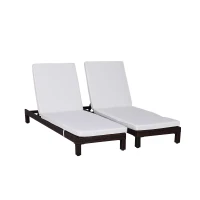 Outsunny 2 Seater Rattan Sun Lounger Set, Steel Frame-Brown/Cream White(m-1)