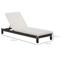 Outsunny 2 Seater Rattan Sun Lounger Set, Steel Frame-Brown/Cream White(m-3)