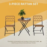 Outsunny 2 Seater Foldable Rattan Wicker Bistro Set, Coffee Table and Chairs, Natural(m-4)