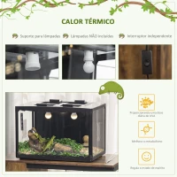 PawHut Terrário para Reptéis Terrário para Insetos de Acrílico com Comedouro Termômetro 2 Suportes para Lâmpada E27 e Interruptor para Largato Camaleão 60x40x40,5cm Preto(m-8)