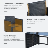 Outsunny 4 Pieces PE Rattan Garden Sofa Set with Cushions, Outdoor Patio Wicker Weave Conservatory Furniture Set with a Loveseat, 2 Armchairs and a Glass Top Coffee Table, Black(m-5)