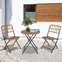 Outsunny 2 Seater Foldable Rattan Wicker Bistro Set, Coffee Table and Chairs, Natural(m-2)