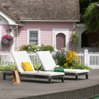 Outsunny 2 Seater Rattan Sun Lounger Set, Steel Frame-Brown/Cream White(m-10)