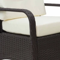 Outsunny 3 Pieces Rattan Bistro Set with Furniture Cover, Wicker Garden Furniture Set, Glass Top Coffee Table and Chairs with Cushions for Outdoor, Patio, Balcony, Cream White(m-7)